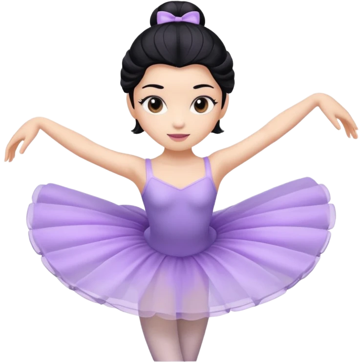 Cinematic Light Purple Ballerina Portrait Emoji, rendered in a realistic, vector-style with minimal shading.  with porcelain skin, smooth deep black hair falling in soft waves, and calm, inviting eyes. emoji