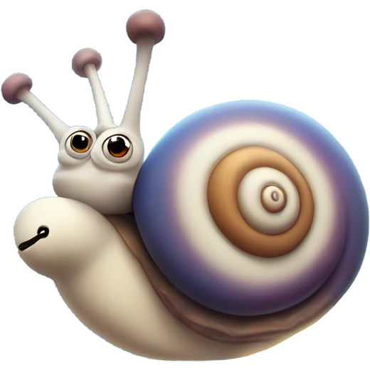 A quirky snail with a rocket booster on its shell, leaving a trail of stardust as it zooms forward. emoji