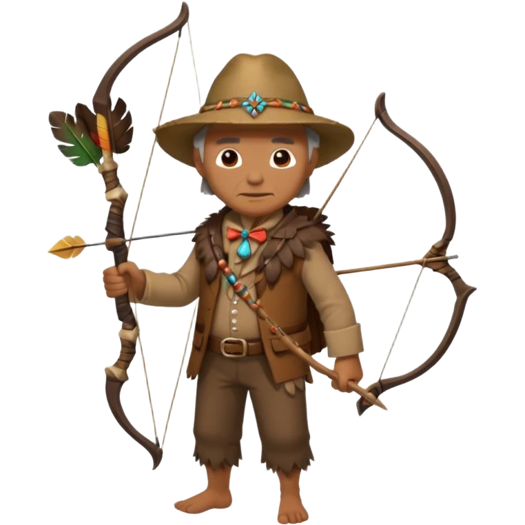 The classic image of a middle-aged uncle hunter carrying a bow, dressed in brown clothes, with some ornaments made of feathers, bones or teeth on his body. emoji