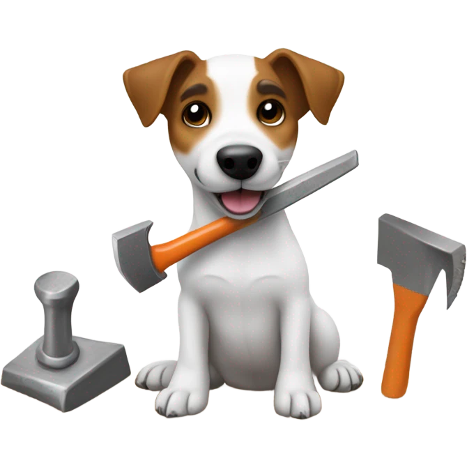 Jack Russel Terrier working with a hammer and saw emoji