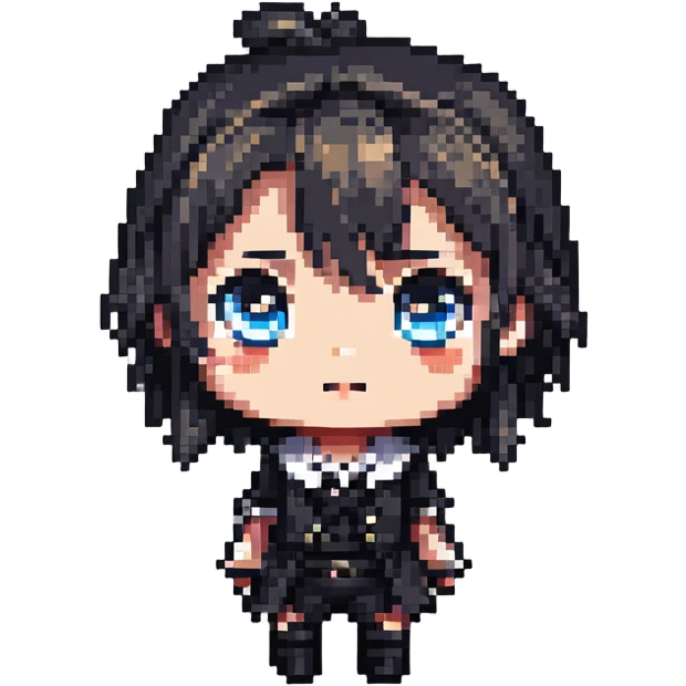 chibi anime character in pixel art style with big eyes and cute expression emoji