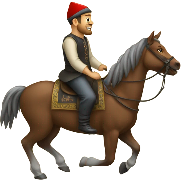 a man in a Tatar cap rides a horse emoji