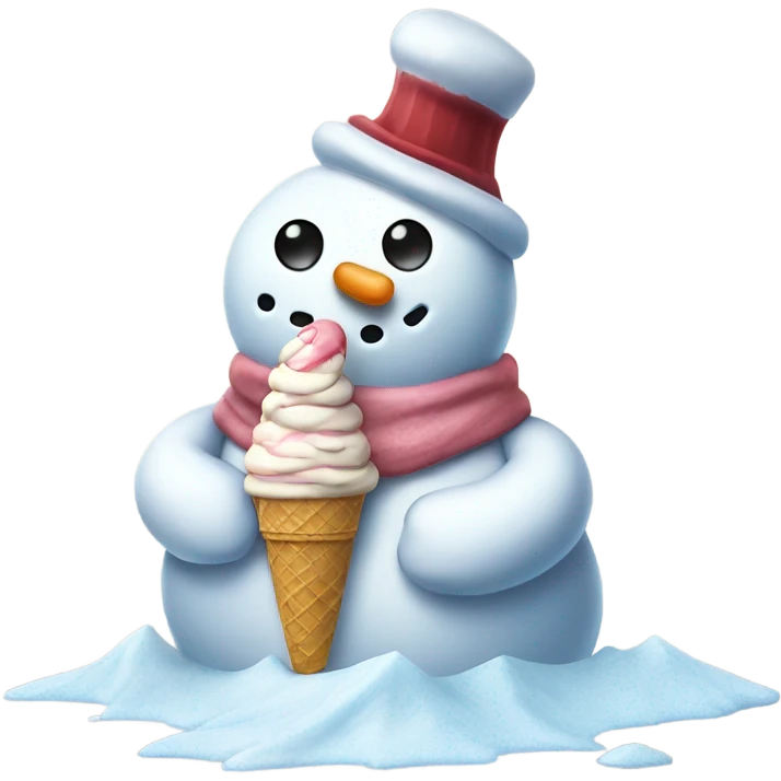 Sad snowman eating ice cream ￼ emoji