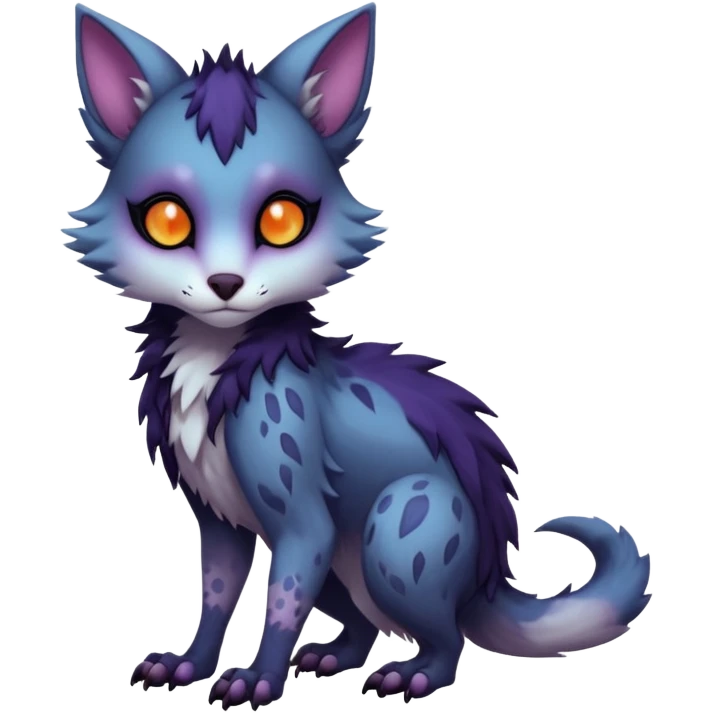 Kawaii dark cute gloomy ghoulish edgy fantasy ethereal feline-vernid-sergal-possum-monster-fursona animal creature full body with intricate markings  emoji