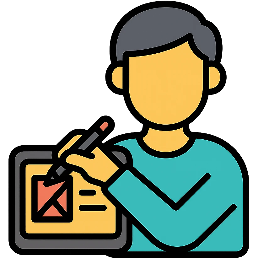 web designer as a color outline icon, with a person sketching website layouts on a digital tablet emoji