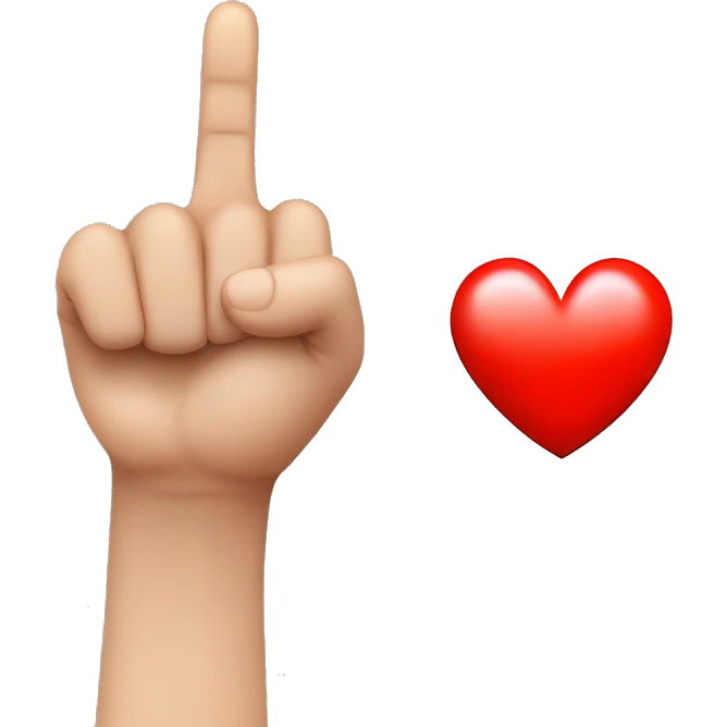 index finger and thumb crossed like a heart referring to kpop culture.  place a red heart just above the crossed fingers emoji