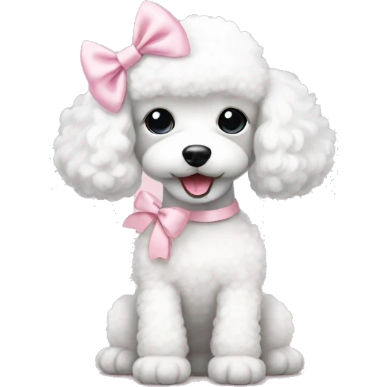 White poodle puppy with pastel pink bow on ear emoji