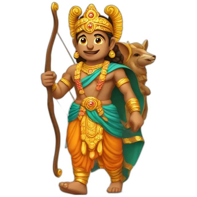 Lord Ram holding his bow with his quiver on his back and walking with Sita emoji