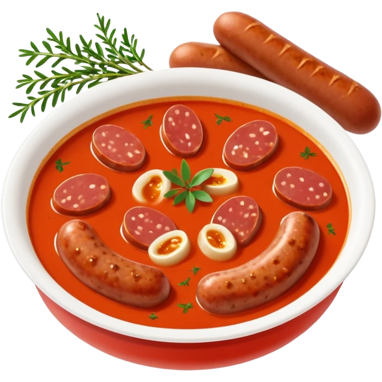 emoji of Rougail saucisse meal. Typical Reunion island meal. Sliced sausage in tomato soup with thym  emoji