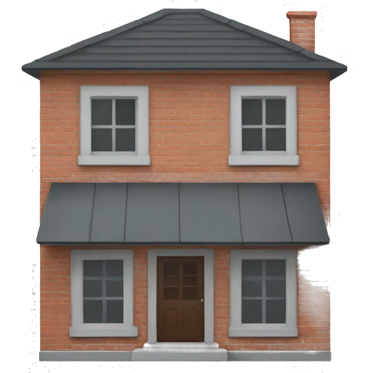 house made of bricks, with dark grey windows and grey flat roof emoji