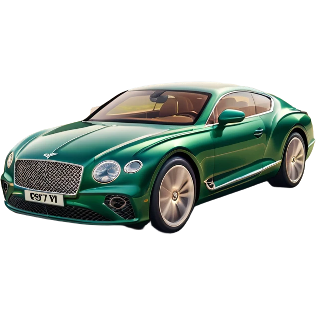 Bentley Continental GT (2022) – cinematic-realistic Bentley Continental GT emoji, its deep emerald green paint reflecting the golden hour sunlight as it cruises along a coastal highway. The roar of its W12 engine builds as it accelerates, the plush leather interior offering an unmatched blend of luxury and performance. emoji