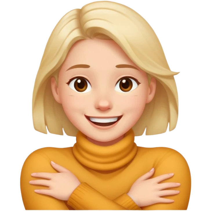 Girl crossing her arms around her neck laughing  emoji
