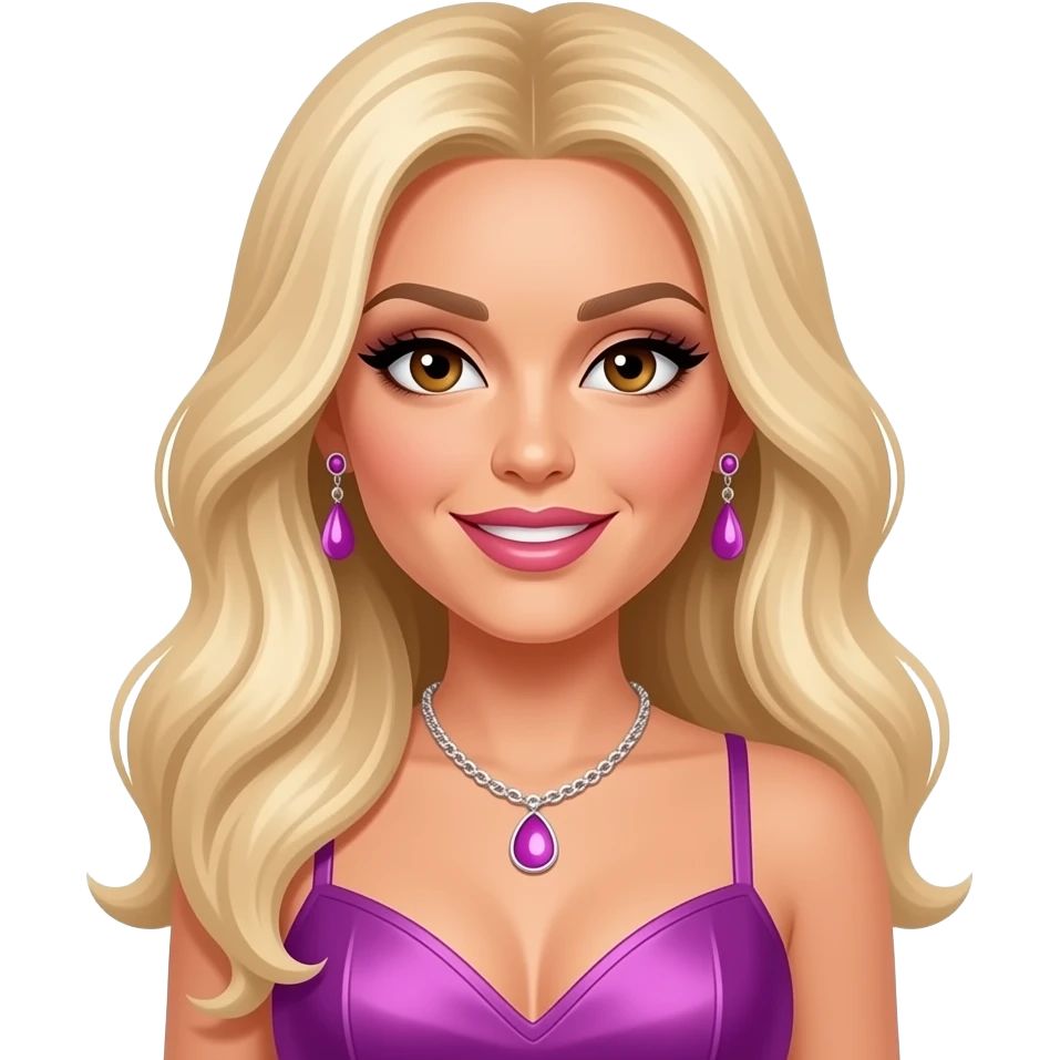 Ashley Roberts from The Pussycat Dolls with brown eyes, long blonde hair, pink and purple r&b outfit, necklace and earrings emoji