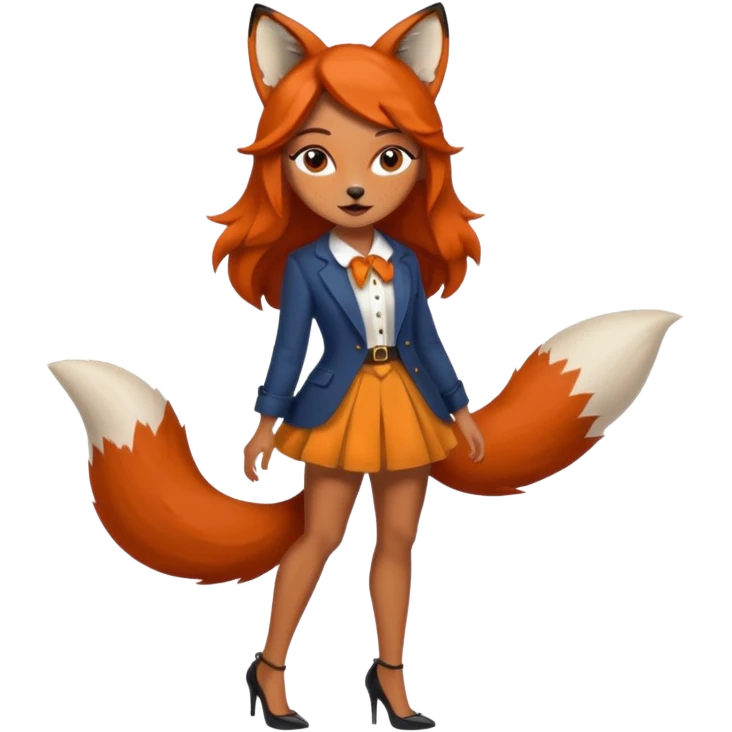 Pretty girl with caramel skin and freckles. Dressed as a fox wearing heels emoji