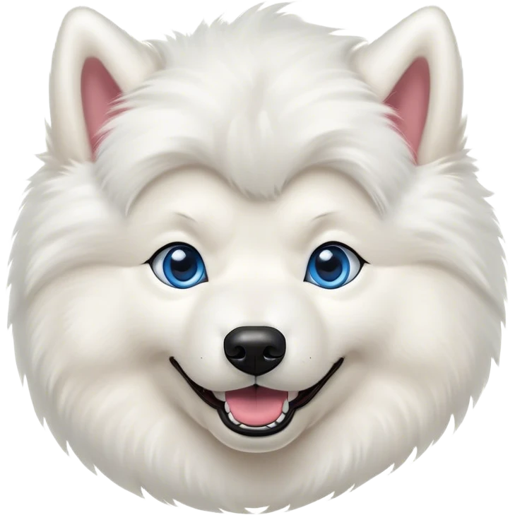 Cinematic Comical Samoyed Portrait Emoji, Head tilted dramatically with an exaggeratedly amused expression, featuring a striking, fluffy white Fur with a radiant sheen, wide, expressive blue eyes filled with playful disbelief, Simplified yet hilariously expressive features, highly detailed, glowing with a slightly sassy glow, high shine, dramatic yet playful, stylized with an air of cheeky mischief, bright and endearing, soft glowing outline, capturing the essence of a spirited and over-the-top companion, so meme-worthy it feels like it could side-eye its way into internet fame instantly! emoji
