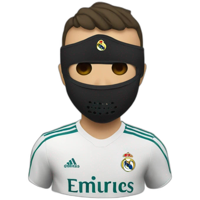 Ronaldo with real madrid shirt with a black mask emoji