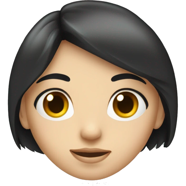 Pale woman with long black hair parted in the middle and hazel eyes emoji