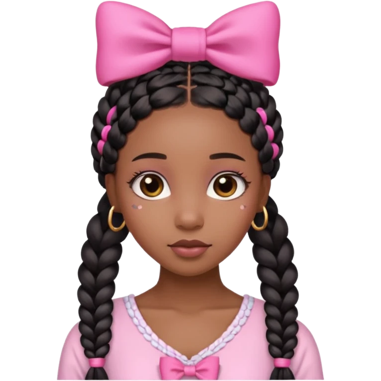 a cute black girl with long goddess braids and a cute pink bow on her head  emoji