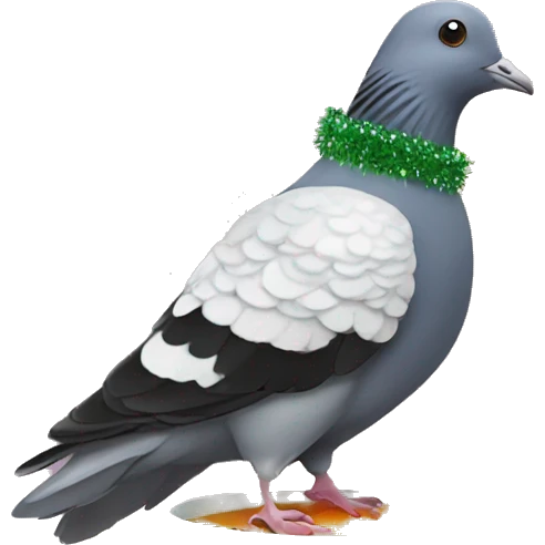 pigeon covered in Christmas lights and tinsel eating soup emoji