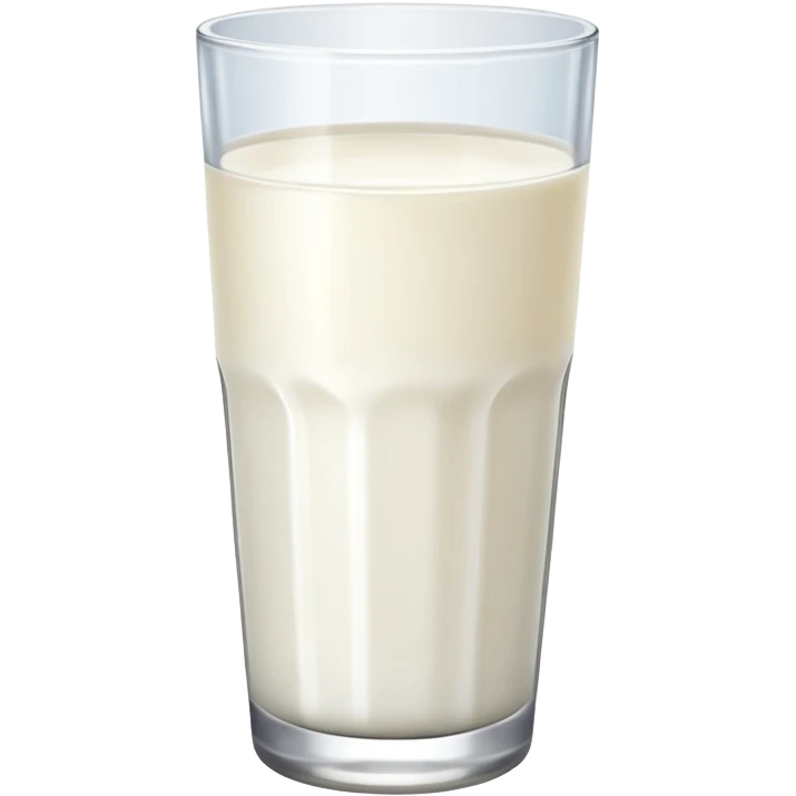 the drink is only milk white, The bottom and mouth of the glass are the same width and thin a toll, There is only white liquid inside, photo realistic, like a third from left emoji