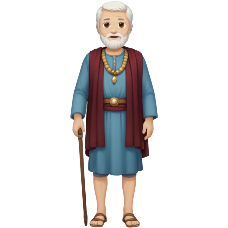 El anciano: persona noble y bondadosa, ropa normal es decir, ni de persona millonaria ni de persona sin dinero, pelo blanco, barba corta blanca. cuerpo entero de la época púnica emoji