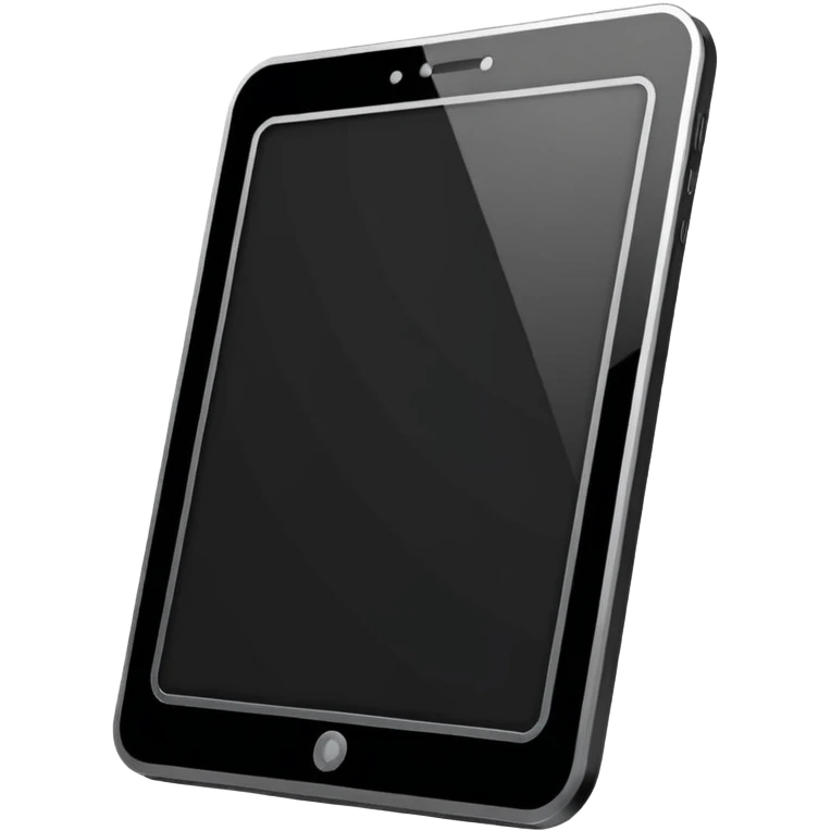 Minimalistic futuristic black tablet emoji, metallic black and white, reflective sleek surfaces, flat vector design, high-tech clean UI icon emoji