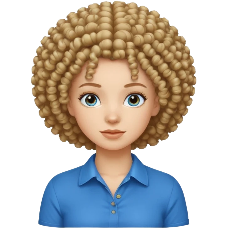 white girl with curly afro and blue shirt emoji