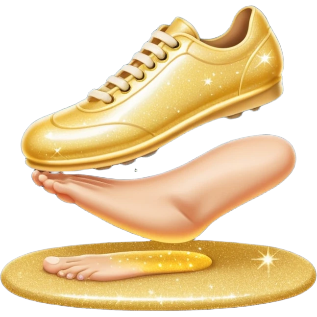 emoji of a human foot pressing on the ground, with two short curved pressure lines under the sole to show the weight, surrounded by shiny glitter sparkles for a bright and sparkling effect, simple cartoon style emoji