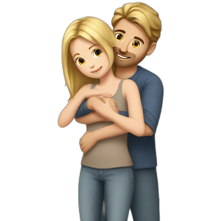Hug blond girl brown-hair man emoji