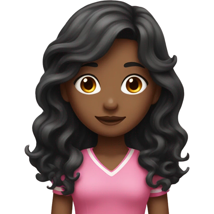 Girl with black long wavy hair and pink Lillie’s in here hair emoji