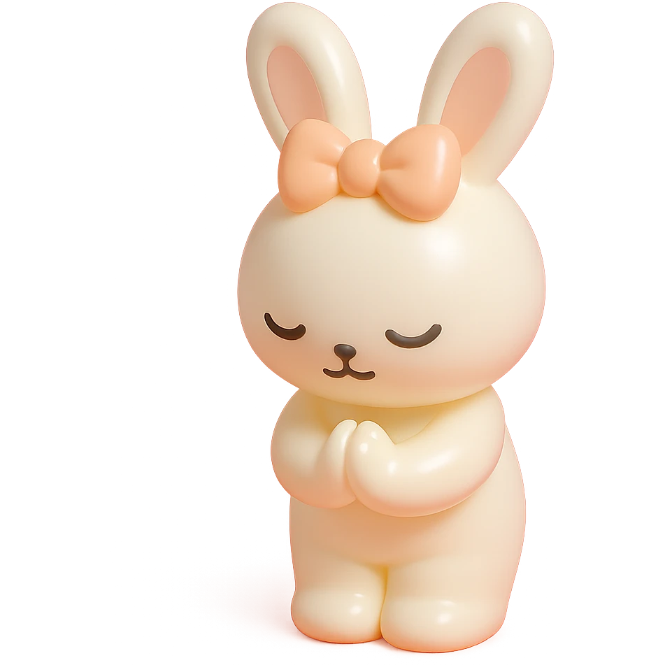 white bunny bowing politely, paws together, vinyl figure style emoji