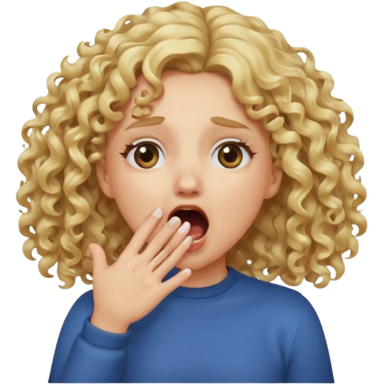 Emoji di ragazza bionda riccia che urla e mette una mano in faccia davanti la bocca e gli occhi emoji