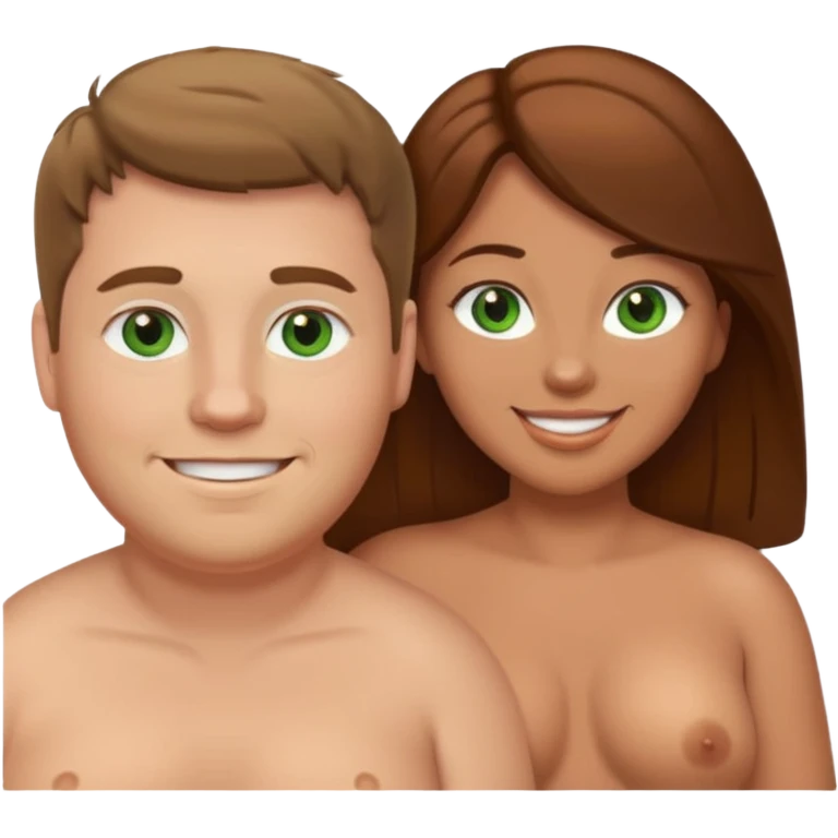White male with fat white female naked brown hair woman has green eyes emoji