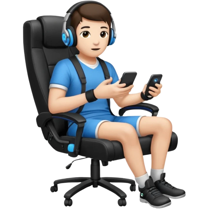 Persona con una silla Gamer auricular Gamer y control de videojuegos emoji