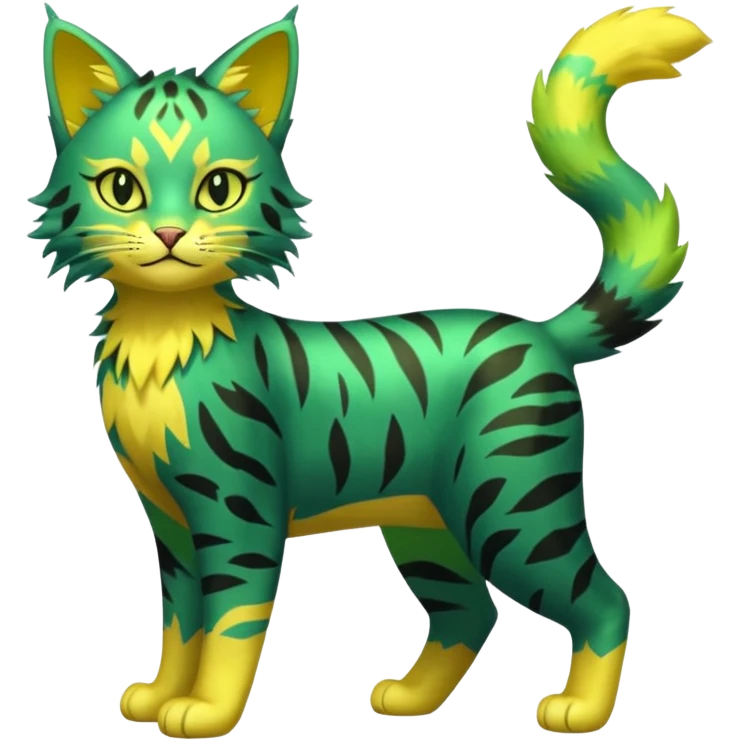 Green-Yellow Electrike-Lucretia-Luxray-Sprigatito-Bobcat-Amaura-Aurorus-Shiny-glorp-cat-fusion (full body) emoji