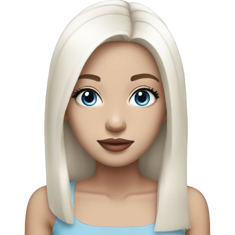 Girl medium length white straight hair, blue eyes, pink lips emoji
