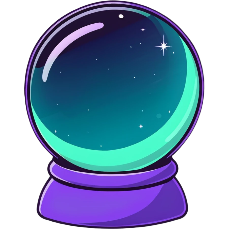 crystal magic ball with potion effect, fortune telling crystal sphere with swirling magical liquid inside, sparkles and mystical glow emoji