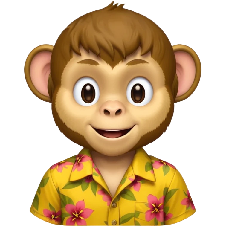 Monkey – cheeky grin, wearing yellow floral aloha shirt. emoji
