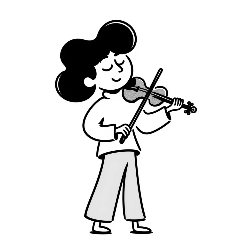 A character playing the violin emoji