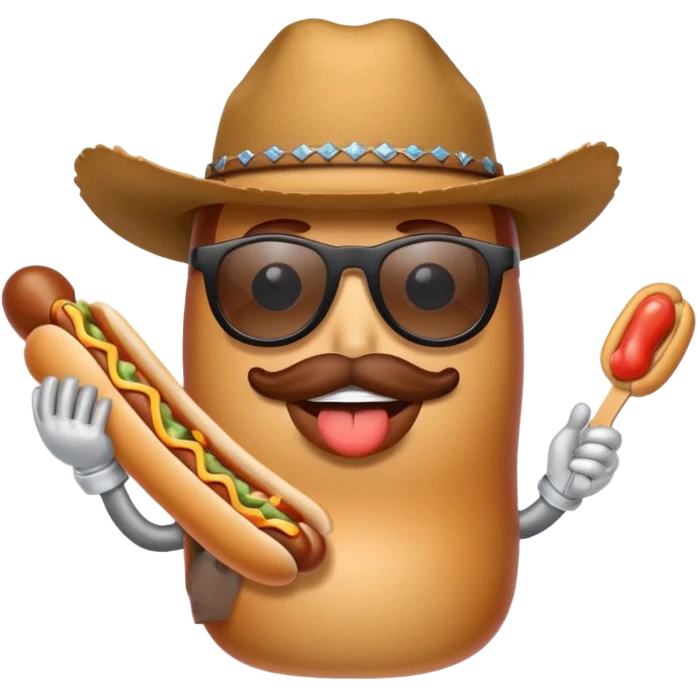 A hotdog with sunglasses and a cowboy hat emoji