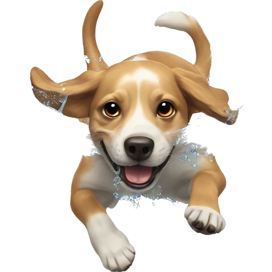 Dog flyes in water emoji