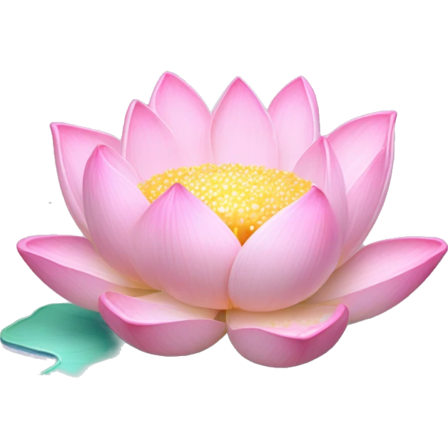 Lotus "A radiant pastel pink lotus flower floating on a soft, glowing surface, with shimmering petals and sparkling water droplets around it." emoji
