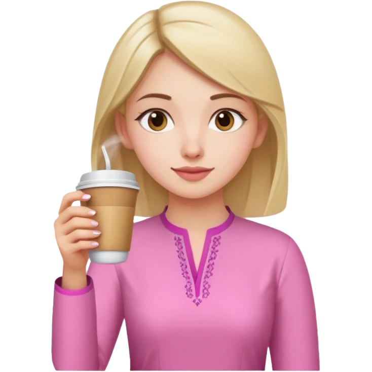 a pretty bratz fair girl wearing a pink kurti, drinking takeaway coffee emoji