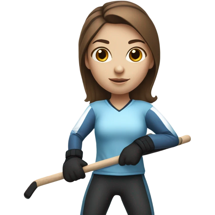 Girl hockey player with white skin brown hair holding hockey stick emoji