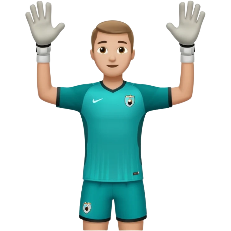 soccer goalkeeper teal shirt, shorts football boots arms out emoji
