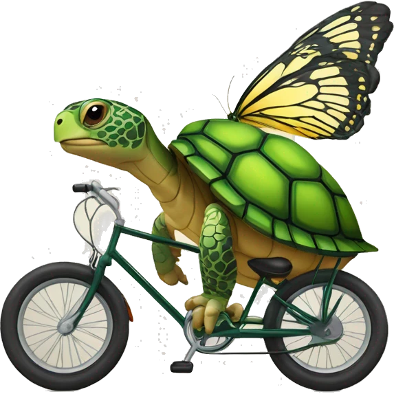 Une tortue sur un vélo avec des ailes de papillon  emoji