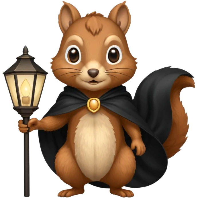 squirrel holding lamp light with black cape emoji