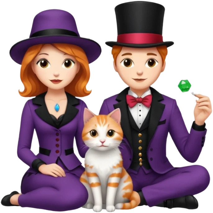 magician couple and their pet cat emoji