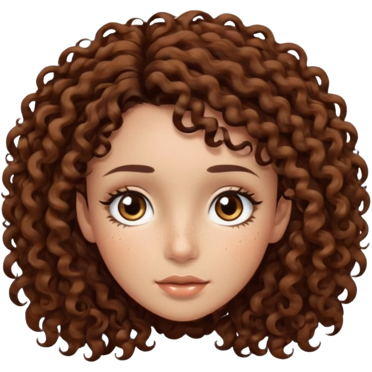 dark brown curly hair with dark brown eyes and long lashes with freckle and light brown skin emoji