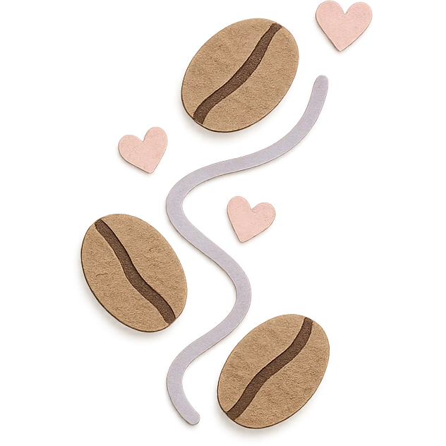 coffee bean trail border with tiny hearts, soft pastel hand-drawn design emoji